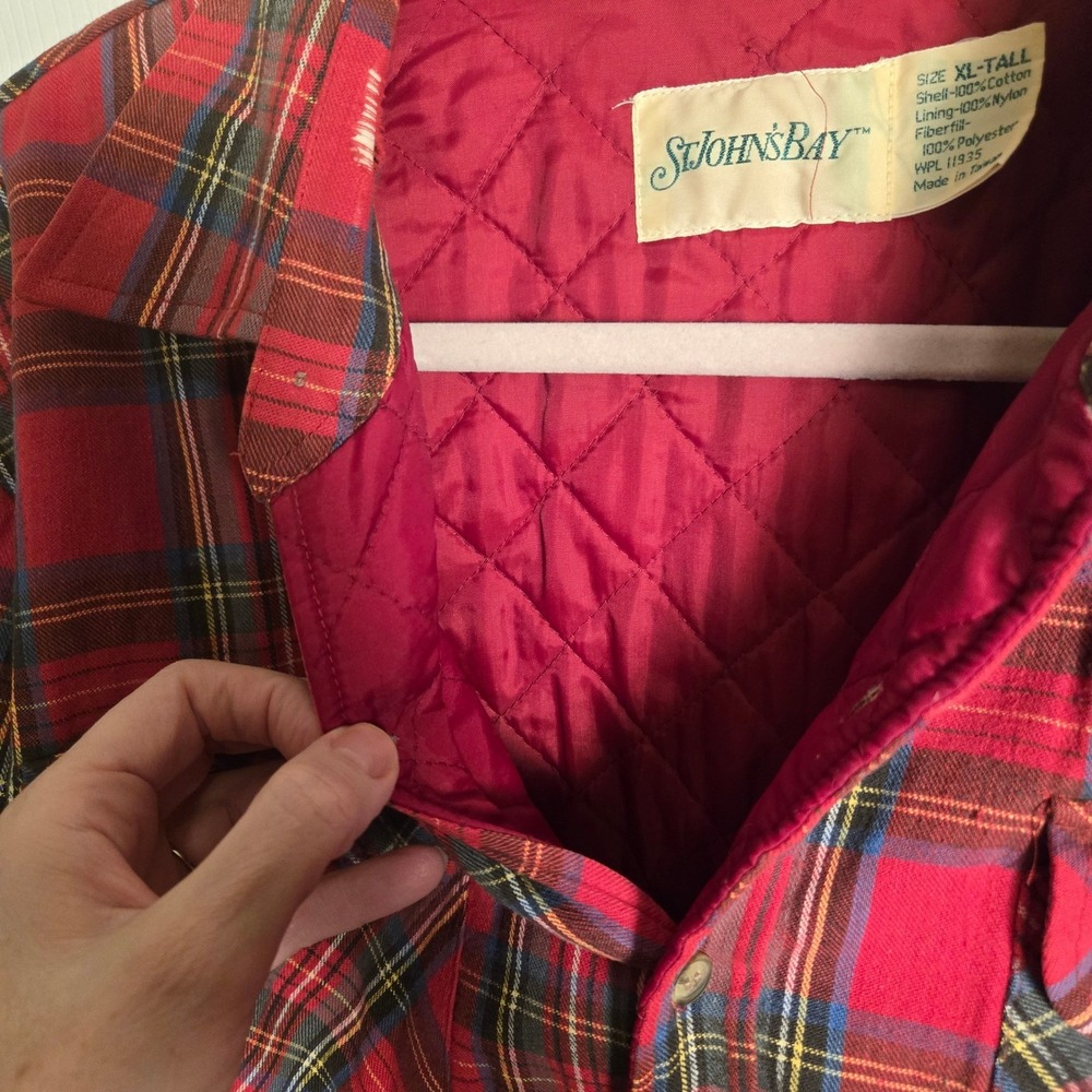 Vintage Lined Cotton Red‎ Plaid Flannel Shacket Size XL Thrashed Grunge - Picture 5 of 8